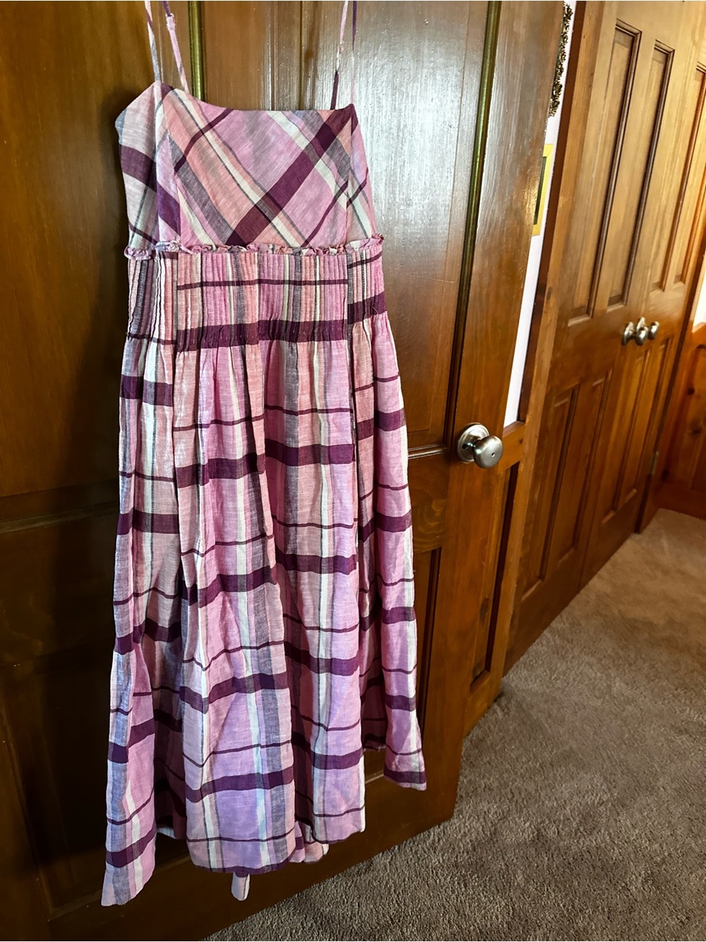 Anthropologie Pink and Plum Plaid Midi Dress